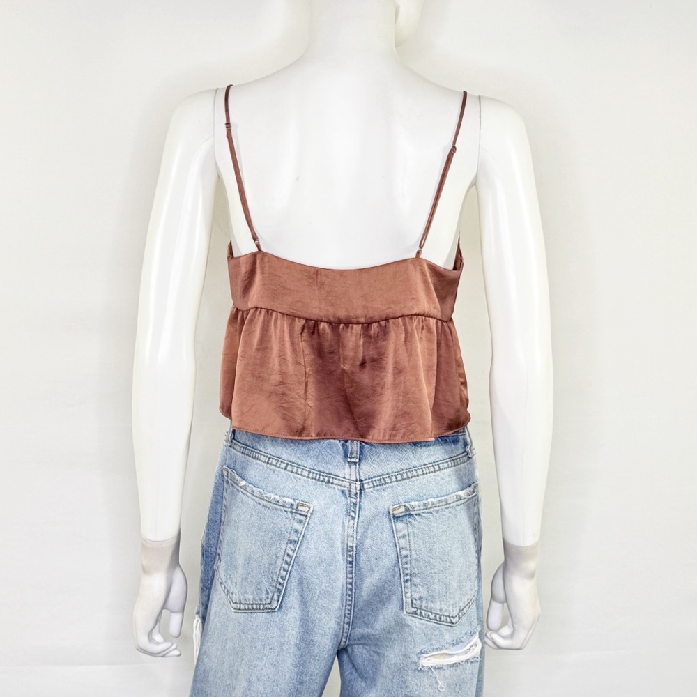 Wilfred Brown Satin Crop Cami Top Size S Cocktail Party Going Out V-Neck Summer - Picture 4 of 8